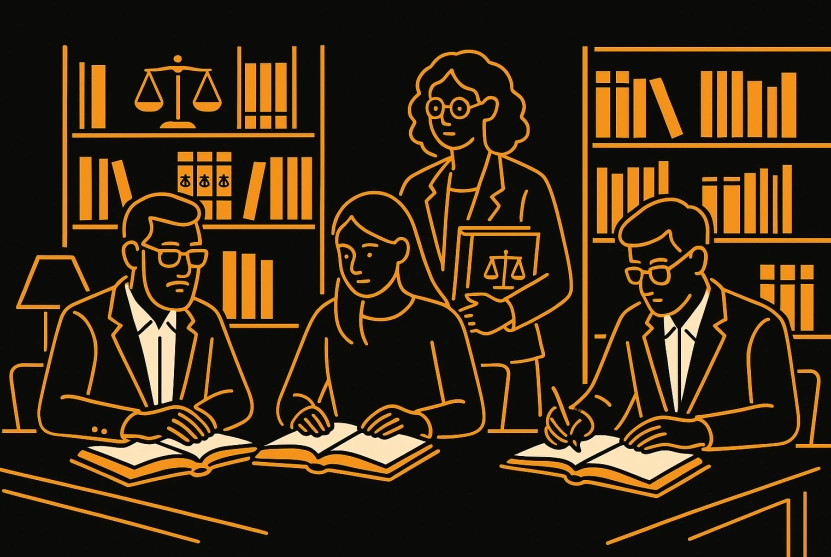 Modern legal scholars network illustration
